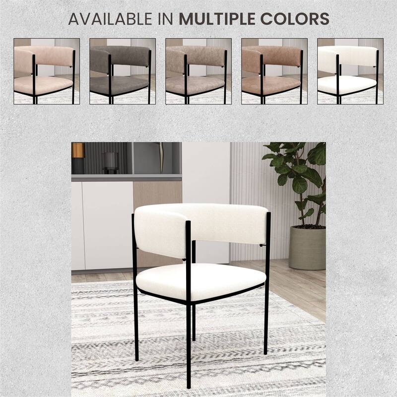 Dining Chair in Leather with Open-Back and Powder Coated Iron Legs Set of 2