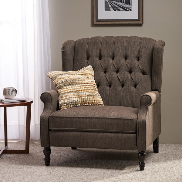 slide 1 of 18, Apaloosa Oversized Tufted Wingback Fabric Push Back Recliner by Christopher Knight Home