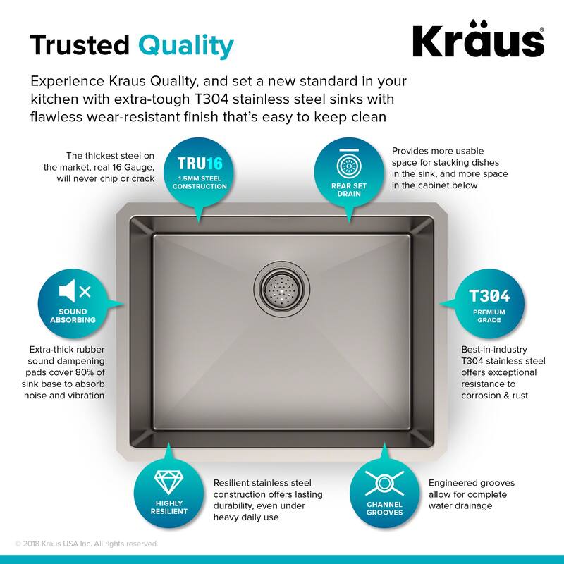 KRAUS Standart PRO Undermount Single Bowl Stainless Steel Kitchen Sink