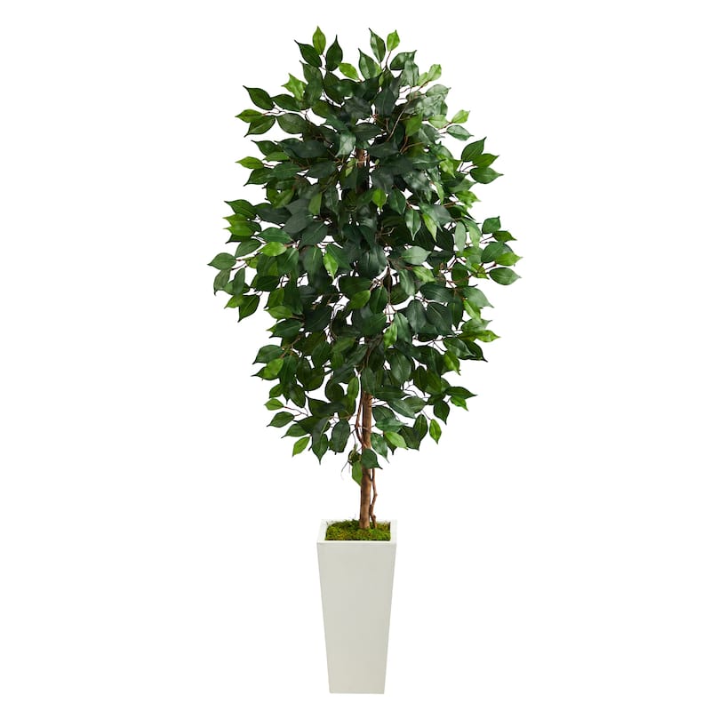 4.5' Ficus Artificial Tree in White Planter - 16.5"
