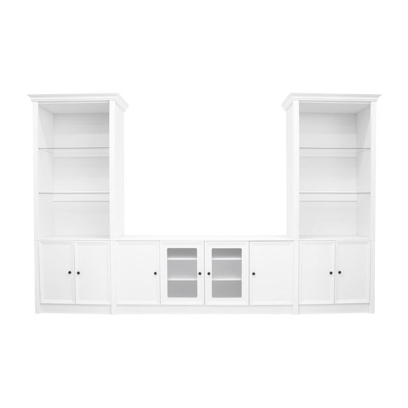 Modern 128.2" Wall Unit Entertainment Center for TVs up to 80", TV Stand Media Console with Bookshelves and Glass Cabinets