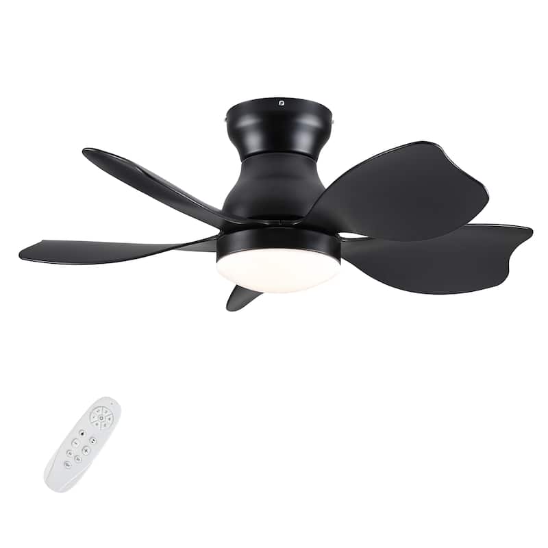 30" Modern White/Black Kid's Timing Ceiling Fan with Dimmable LED and Remote for Small Children Room