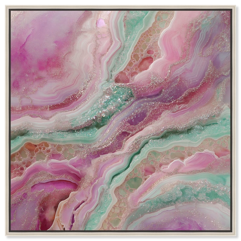 Pink and Mint Crystal IV Canvas by Art Remedy - Silver - 16" x 16"