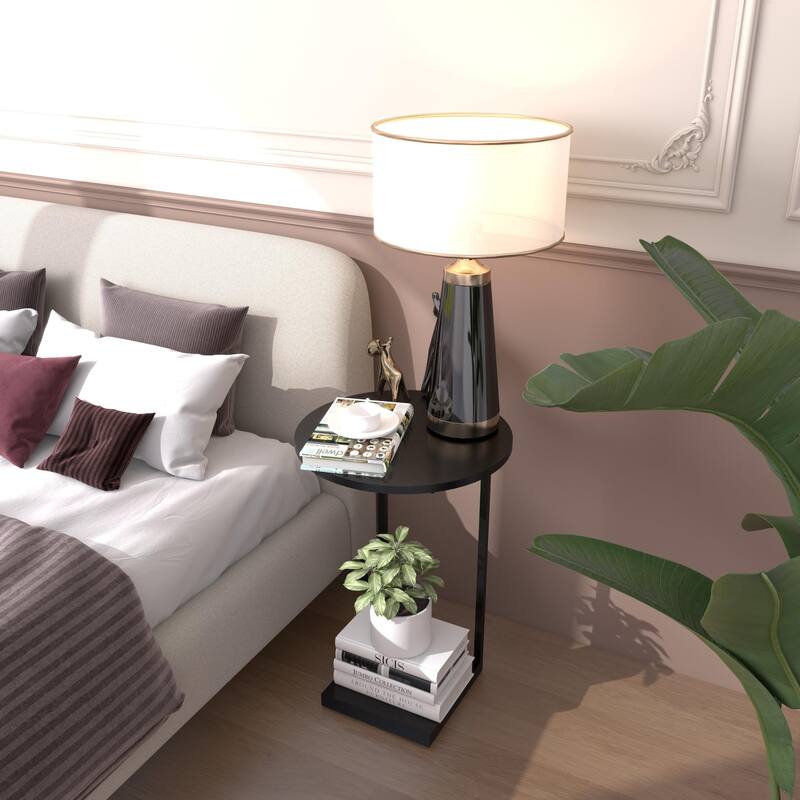 C Table End Table, Couch Table That Slide Under, Sofa Side Table in Living Room, White