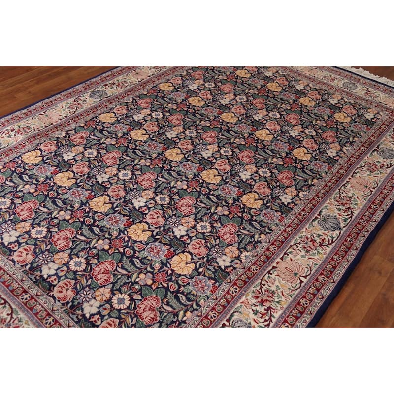 Blue Floral Aubusson Vegetable Dye Area Rug Hand-Knotted Wool Carpet - 6'0"x 9'0"