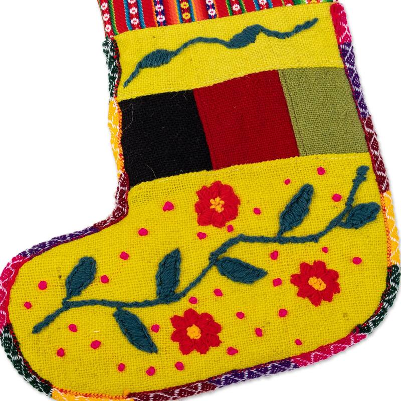 Novica Handmade Christmas Flora Embroidered Christmas Stocking