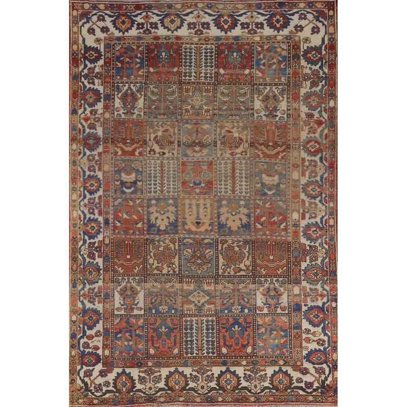 Geometric Bakhtiari Persian Vintage Rug Handmade Wool Carpet - 6'10"x 10'2"