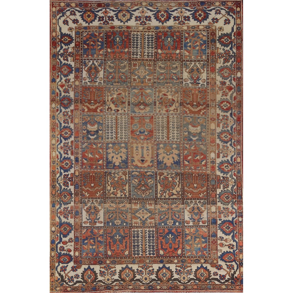 Geometric Bakhtiari Persian Vintage Rug Handmade Wool Carpet - 6'10"x 10'2"