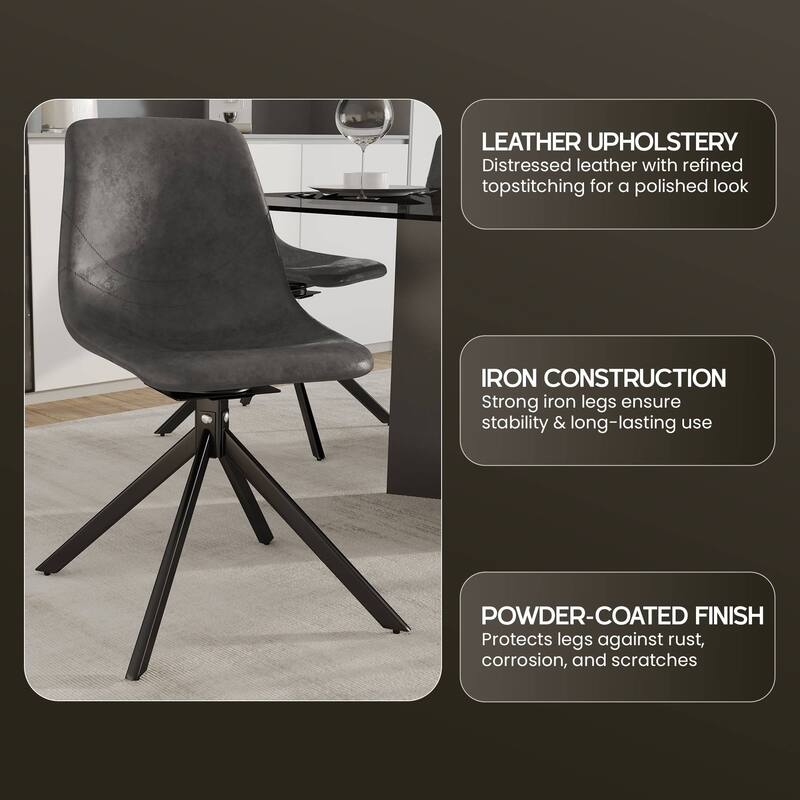 Markley Leather Dining Chair 360 Degree Swivel with Iron legs Modern Accent Side Chair