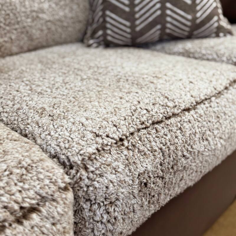 Roundhill Furniture Marvella Living Room Loveseat with Chocolate Faux Leather Upholstery and Curly Shearling Cushions