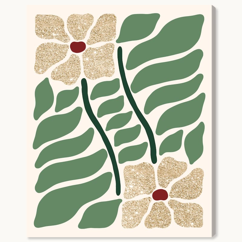 Wynwood Studio Canvas Floral and Botanical Fresh Season's Glitter Green Glam Wall Art Canvas Print