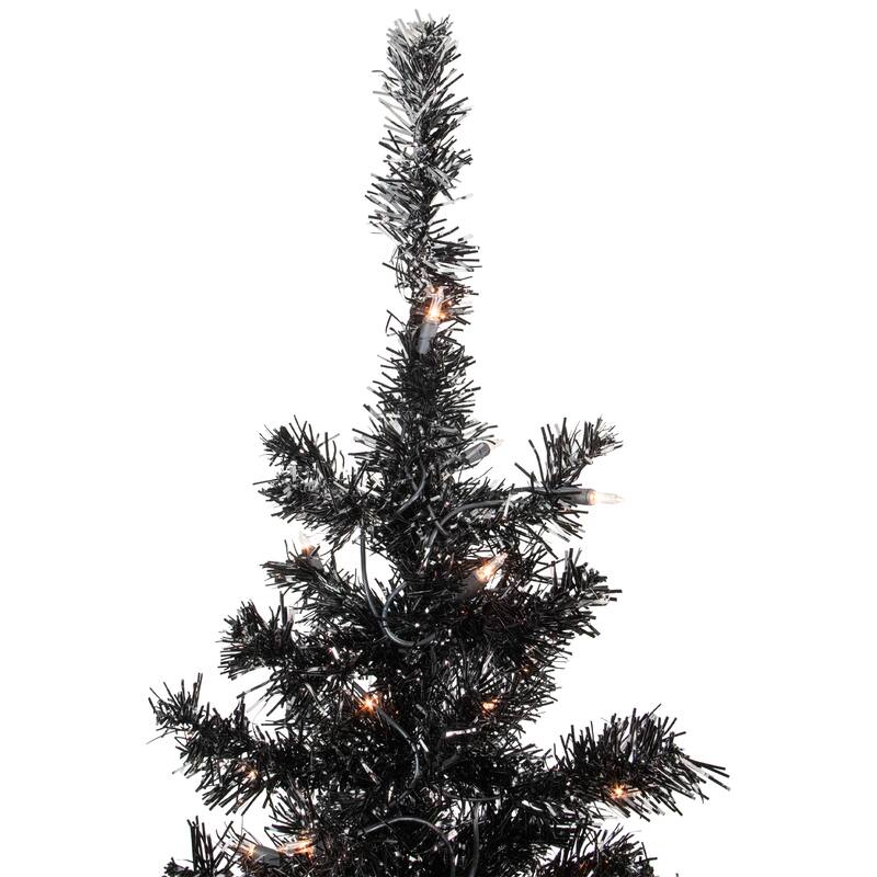 6' Pre-Lit Black Artificial Tinsel Christmas Tree Clear Lights