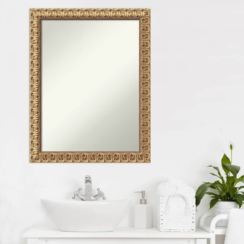 Non-Beveled Wood Bathroom Wall Mirror - Florentine Gold Frame