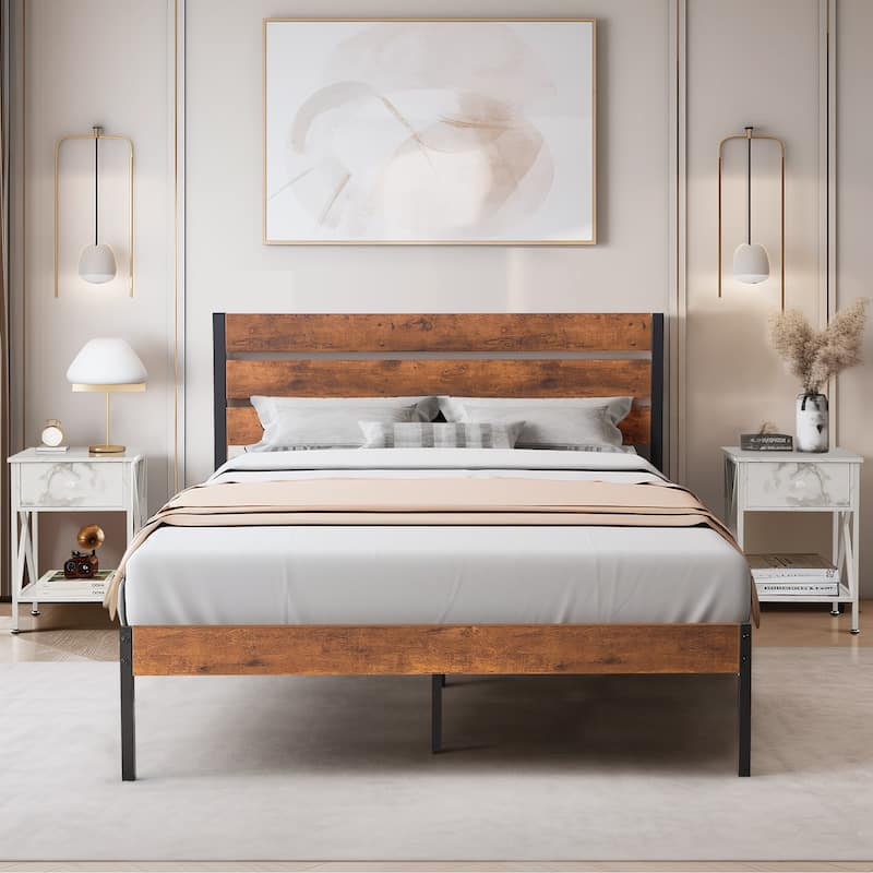 Javlergo Modern 3-Pieces Bedroom Set with Platform Bed Frame and Nightstands - White Nightstands - Full