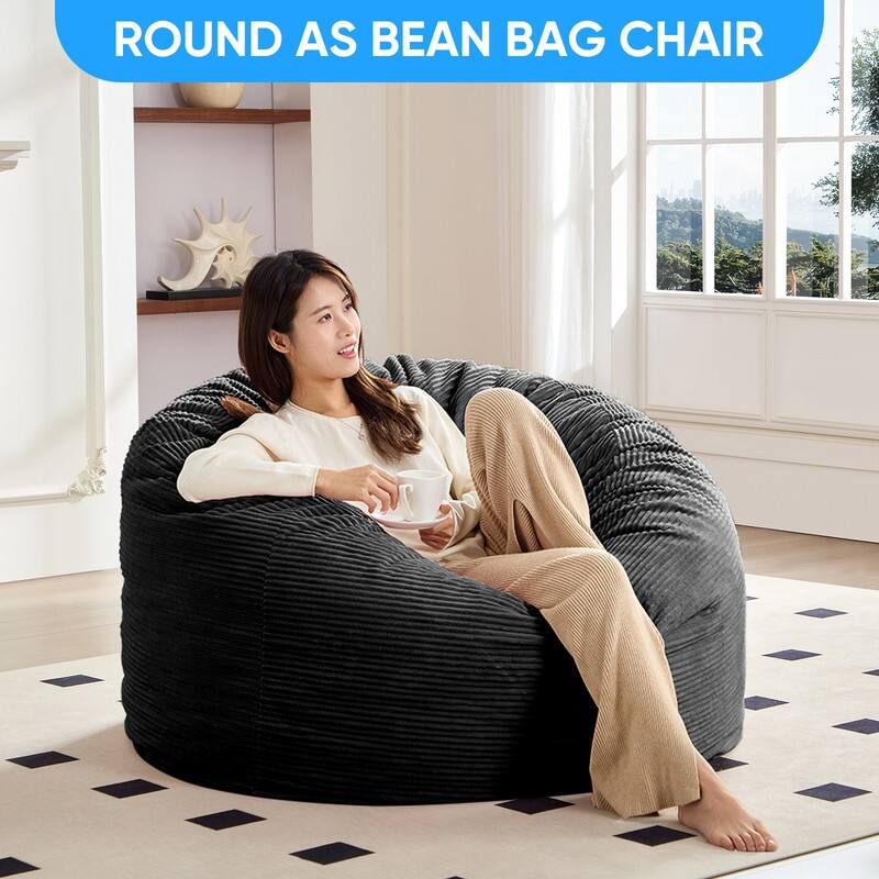 Mixoy Corduroy Bean Bag Lazy Sofa Chair Bed,Convertible Adult Beanbag from Lazy Chair to Floor Mattress,Machine Washable