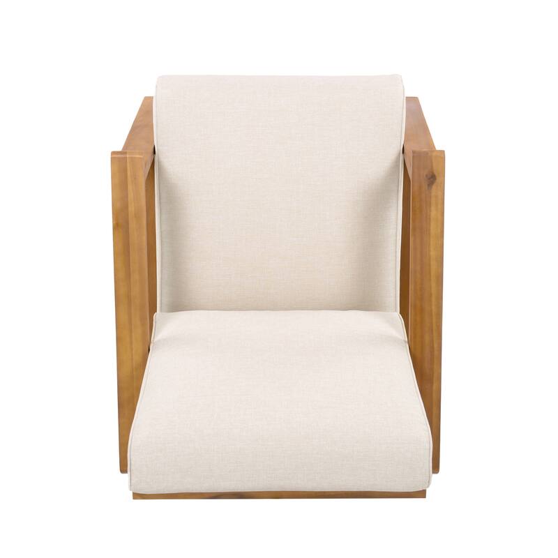 Patio Lounge Chair, Outdoor Club Chair with Beige Cushion and White Acacia Wood Frame
