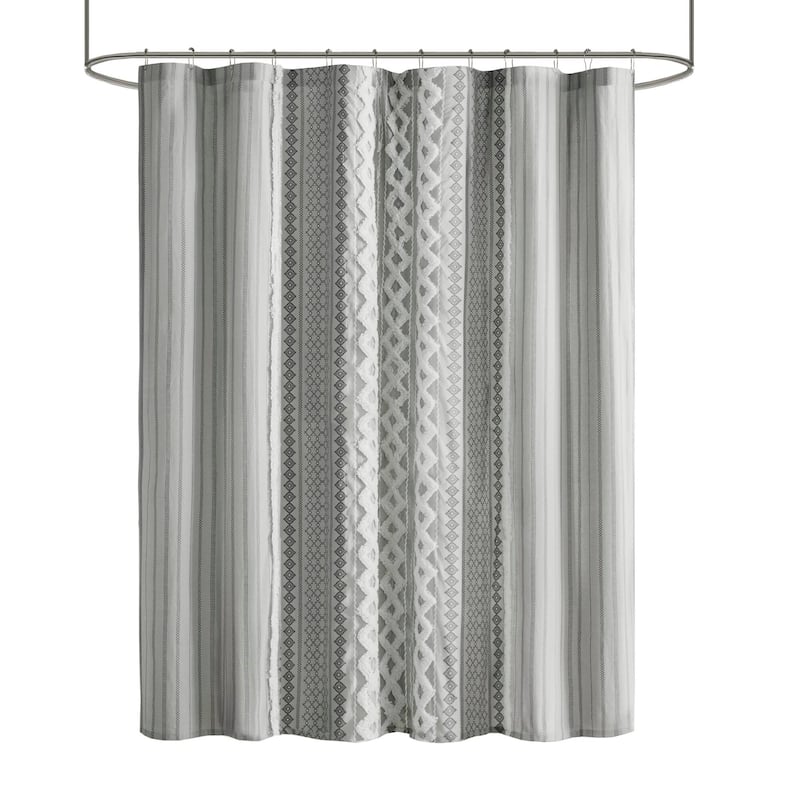 INK+IVY Imani Cotton Printed Shower Curtain with Chenille