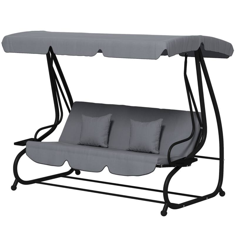 Convertible Patio Swing Bench with Steel Frame and Soft Cushions Pillows Canopy and Cup Holders - 78.75" L x 47.25" W x 64.5" H