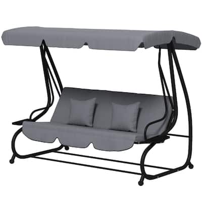 Convertible Patio Swing Bench with Steel Frame and Soft Cushions Pillows Canopy and Cup Holders - 78.75" L x 47.25" W x 64.5" H