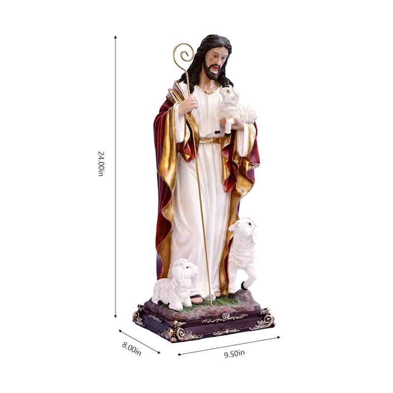 Good Shepherd Jesus Outdoor Garden Statue - 24"