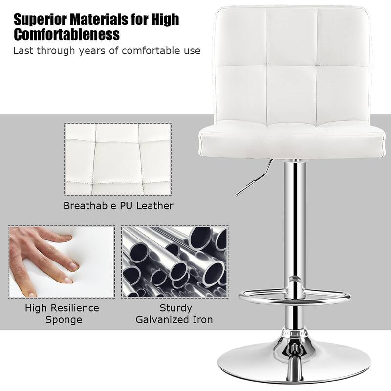 Costway Set of 2 Adjustable Bar Stools PU Leather Swivel Kitchen