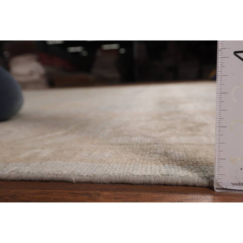 Vegetable Dye Oushak Turkish Rug Hand-Knotted Blue Wool Carpet - 8'11"x 11'8"