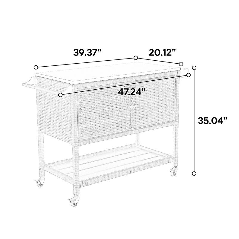 Outdoor Wicker Bar Cart, Patio Wine Serving Cart