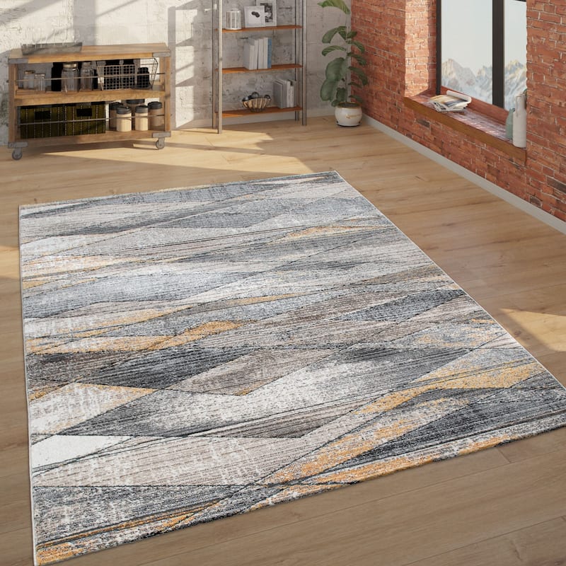 Modern Rug For Living Room, Abstract Design 3D Effect In Grey Yellow - 7'10" x 11'2"
