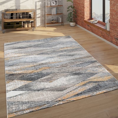 Modern Rug For Living Room, Abstract Design 3D Effect In Grey Yellow