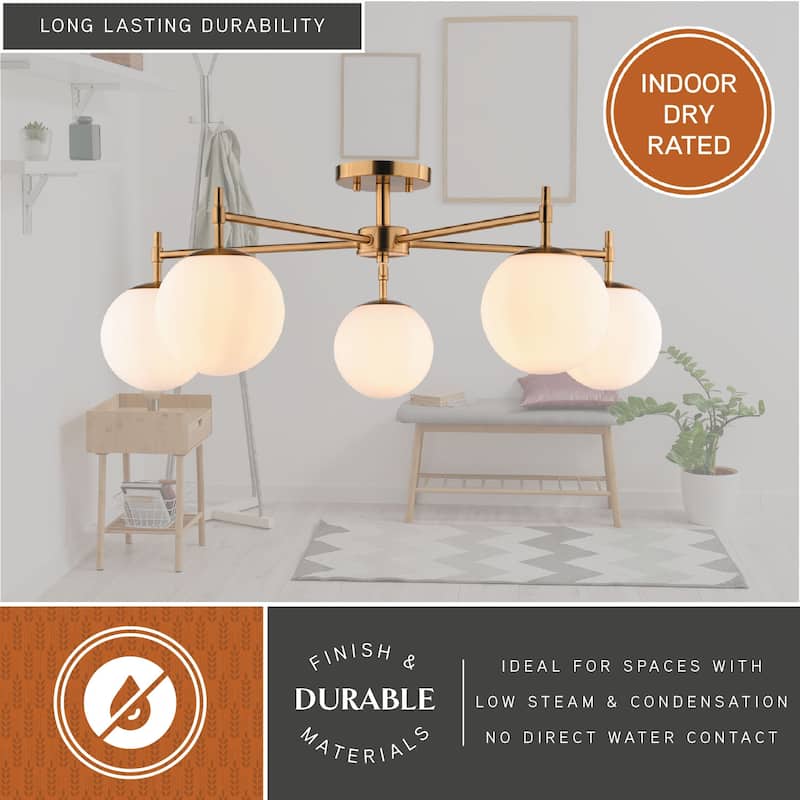 VAXCEL Armitage 5-Light 32 in. Wide Mid-Century Modern Globe Semi Flush Mount Ceiling Lighting Fixture. LED Compatible