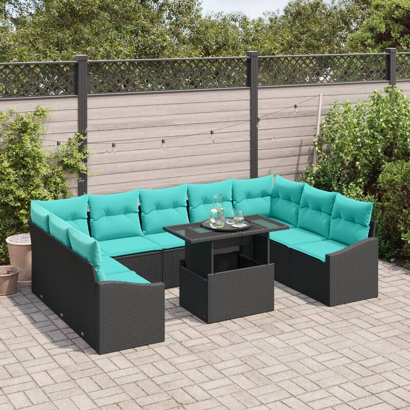 vidaXL 10 Piece Garden Sofa Set with Cushions - 113.8×70.3×27.2