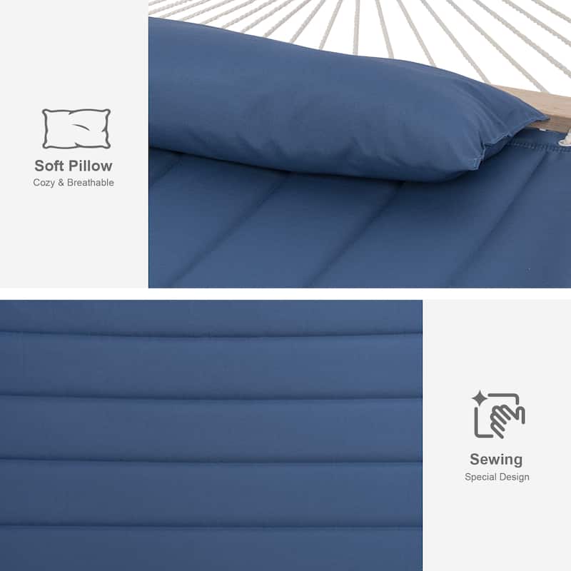 2 Person Large Quilted Hammock with 13.5 Ft Wooden Arc Hammock Stand