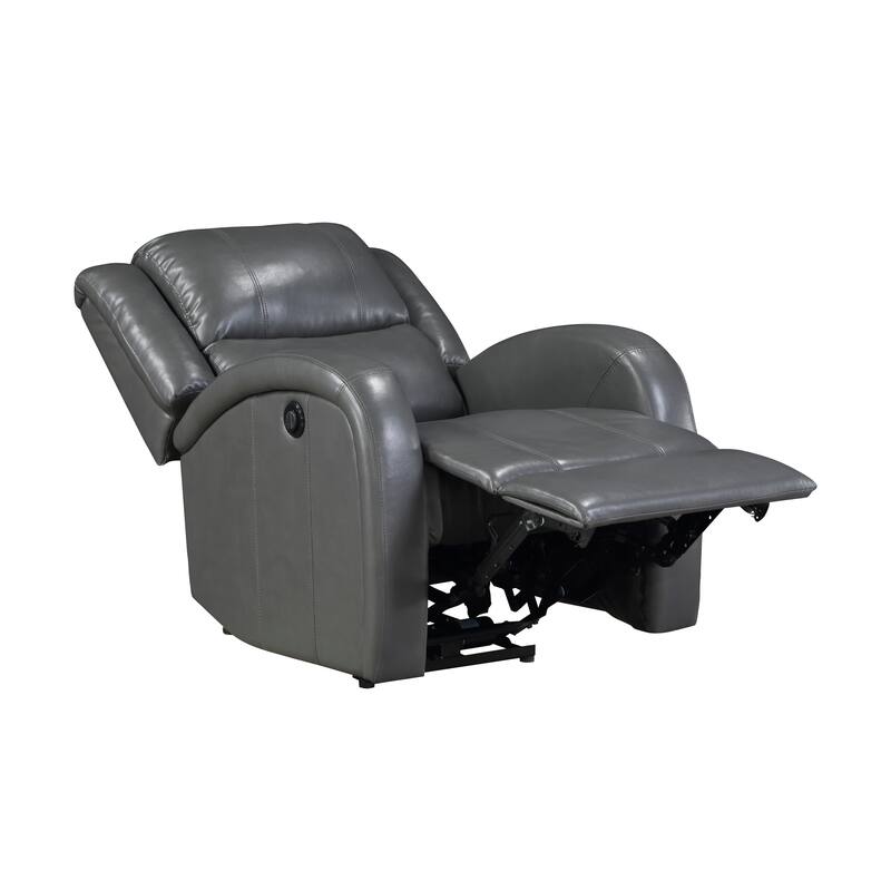 Modern Living Room Furniture 1pc Power Reclining Chair Gray Faux Leather Upholstery Plush Seating Solid Wood Frame