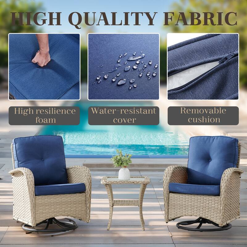 Outdoor Swivel Gliders Chair with Tempered Glass Side Table