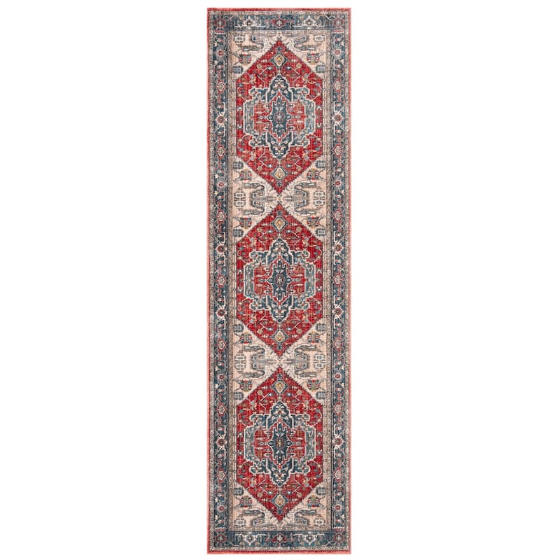 SAFAVIEH Vintage Boho Persian Harika Oriental Polyester Rug with - 2'2" x 12' Runner - Red/Blue