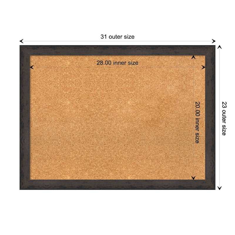 Dappled Narrow Wood Framed Natural Corkboard Bulletin Board - Dappled Black Brown Narrow - Board Size 28x20