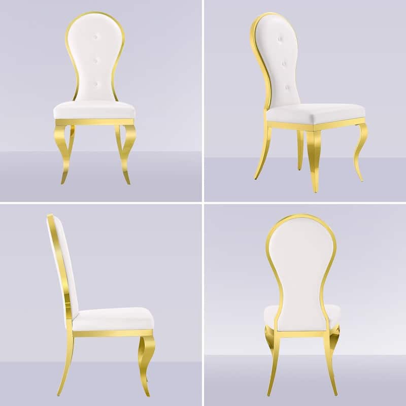 Luxury Faux Leather Dining Room Chairs with Polished Gold Cabriole Legs