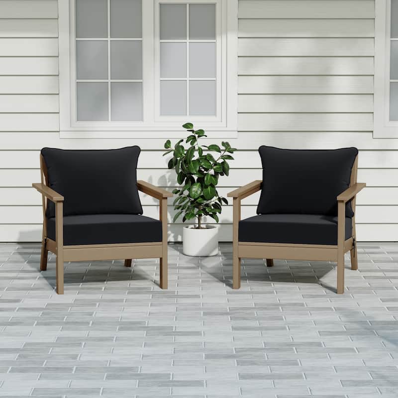 Birchwood All Weather HDPE Outdoor Patio Weathered Wood Deep Seating Conversation Set With Cushions (2-Piece) - Weathered Wood/Black