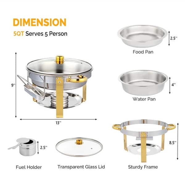 2/4/6/8 Sets 5 Qt Stainless Steel Round Chafing Dish