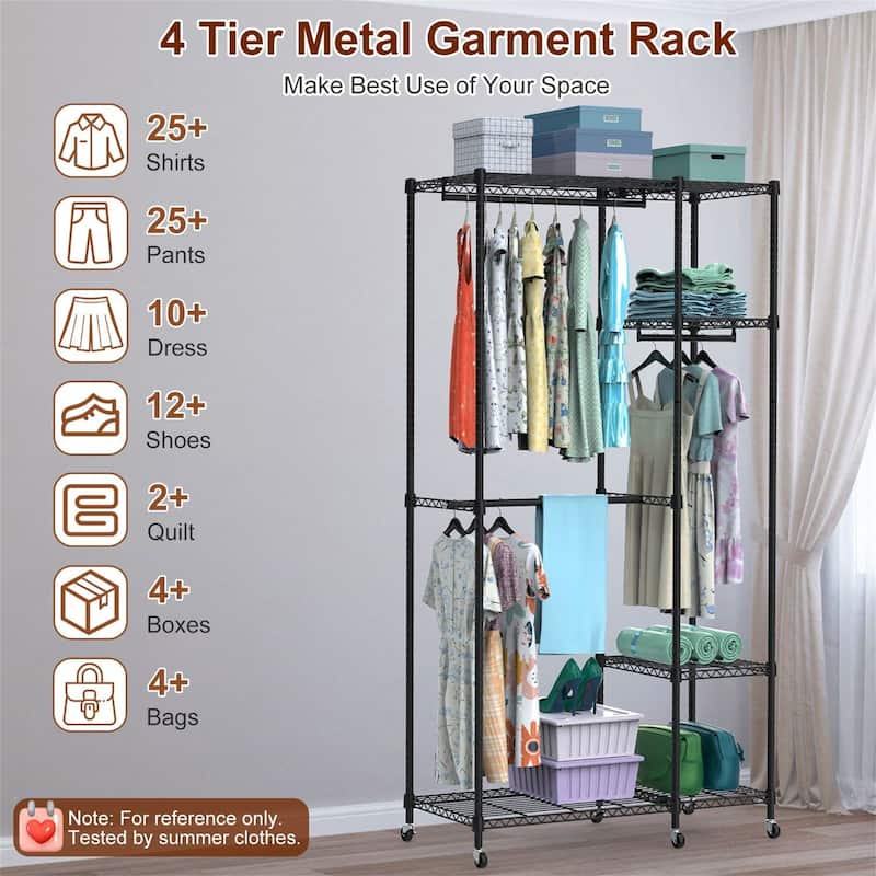 4-Tier Heavy Duty Garment Rack with Wheels