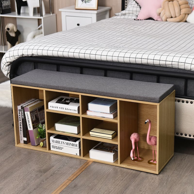 Gymax Entryway Padded Shoe Storage Bench 10-Cube Organizer Bench - 41'' x 12'' x 19''