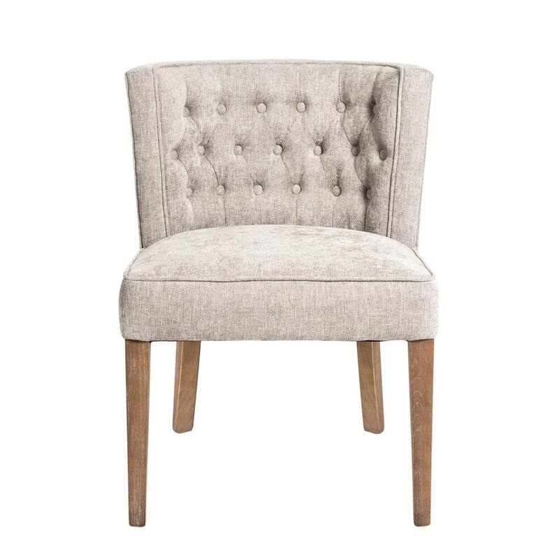 Cly Dining Side Chair Set of 2, Light Gray Fabric, Brown Solid Wood