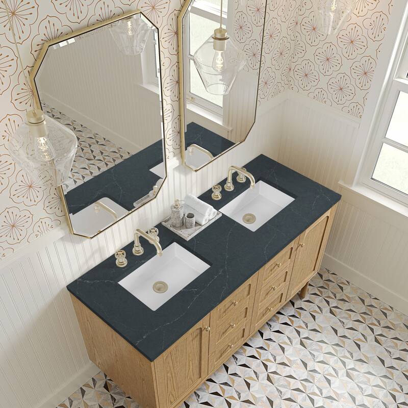 Laurent 60" Double Vanity, Light Natural Oak - 60D - Charcoal Soapstone