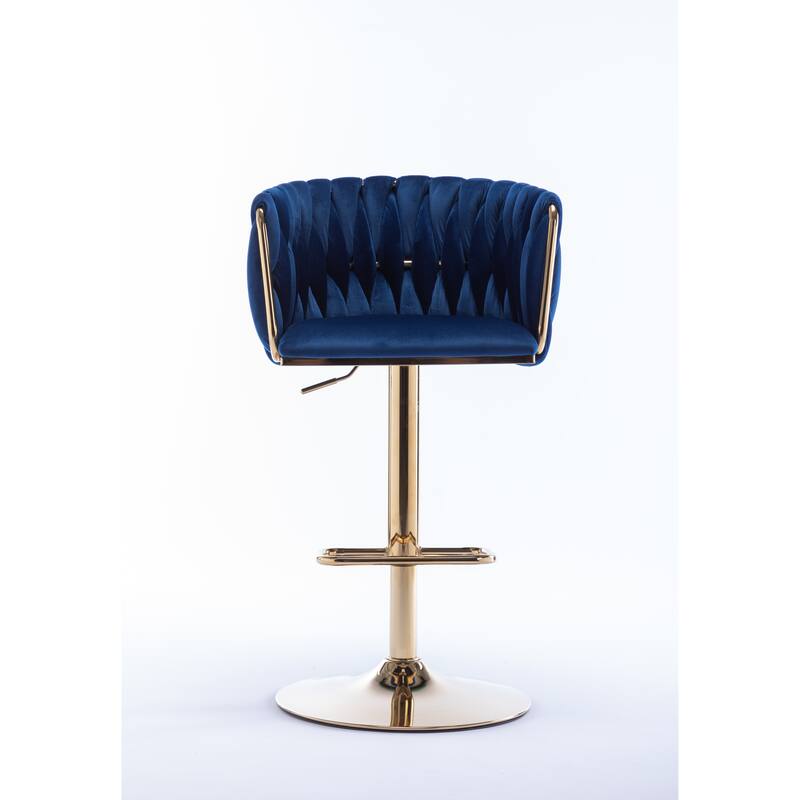 Set of 2 Bar Stools,with Chrome Footrest and Base Swivel Height Adjustable Mechanical Lifting Velvet+ Leg Simple Bar Stool