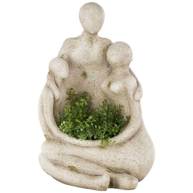 Cream Polystone Sitting Family Indoor Outdoor Planter - 10"W x 12"L x 19"H