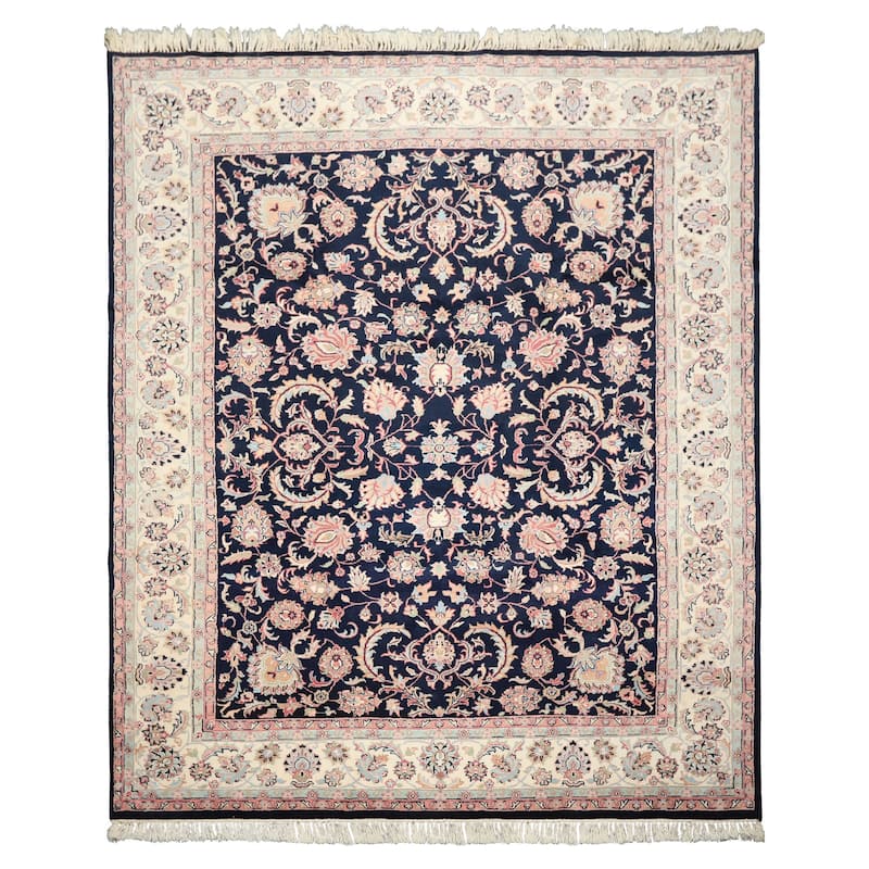 8'1''x10'2'' Hand Knotted Wool Midnight Blue Taabriz Traditional Are Rug - 8' 1'' x 10' 2''