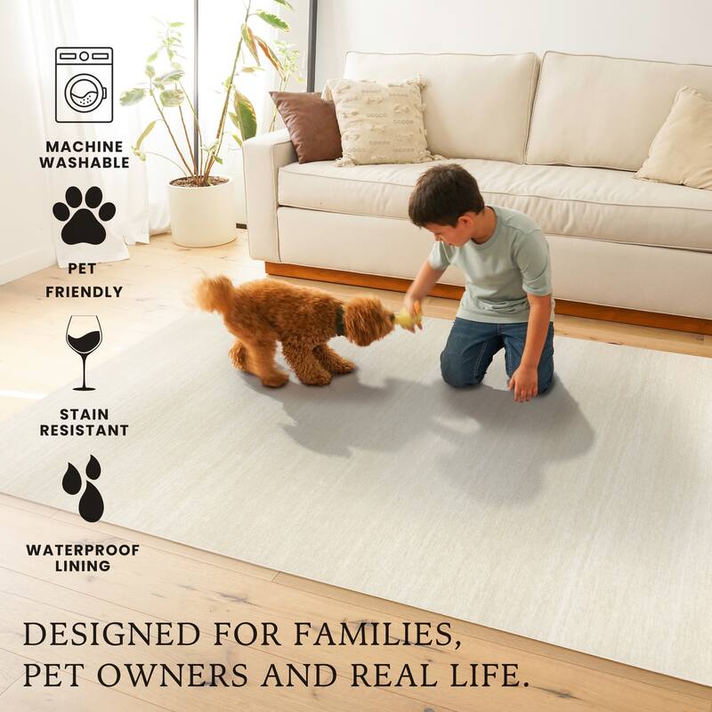 My Magic Carpet Machine Washable Area Rug Solid Cream