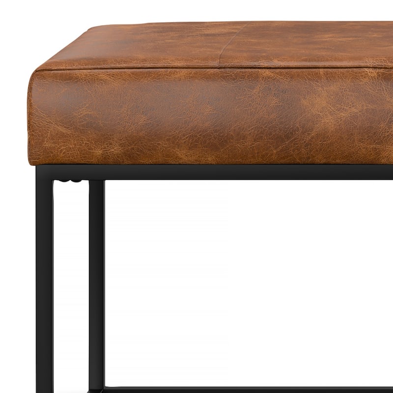 WYNDENHALL Gwendolyn 56 inch Wide Modern Rectangle Ottoman Bench in Tan Genuine Leather