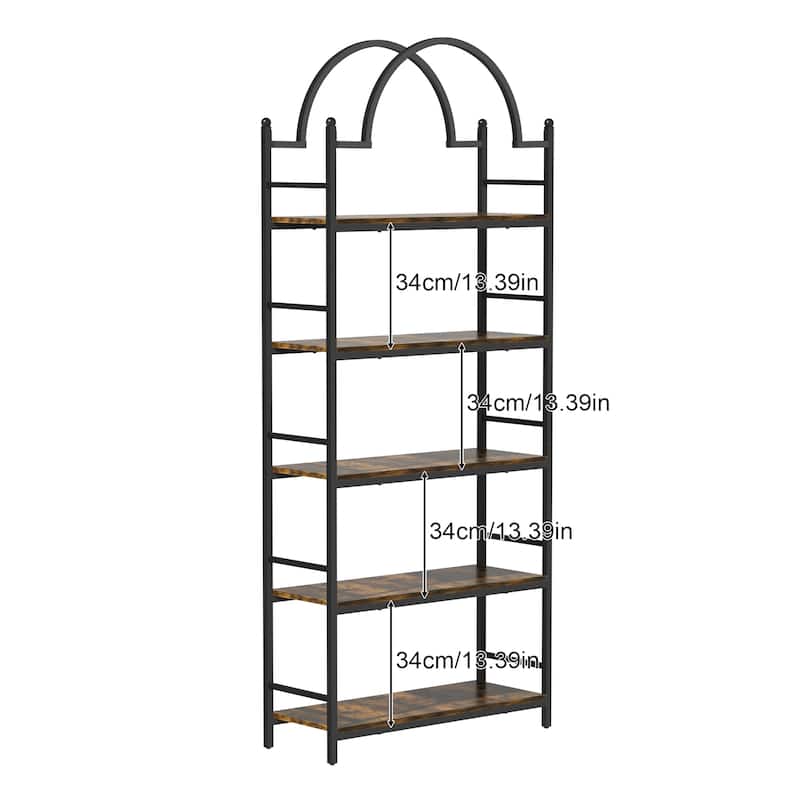 5-tier Bookcase Stand Metal Wood Structure - 30 in. W X 10 in. D X 77 in. H