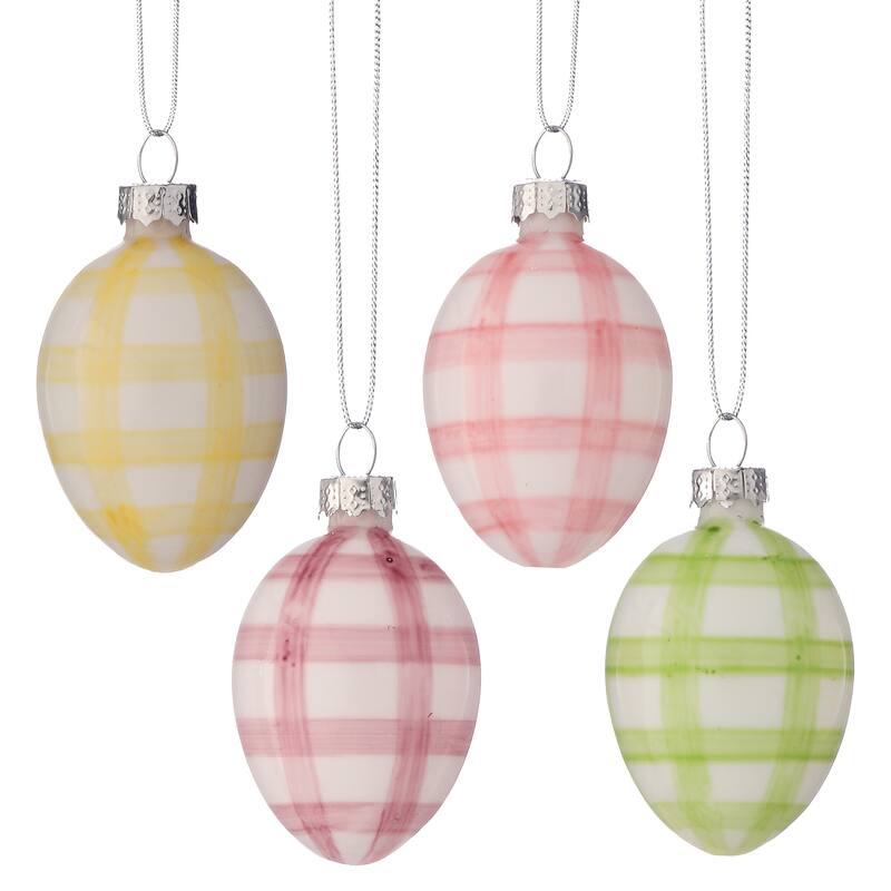 2" Glass Stripe Egg Ornament Box of 8